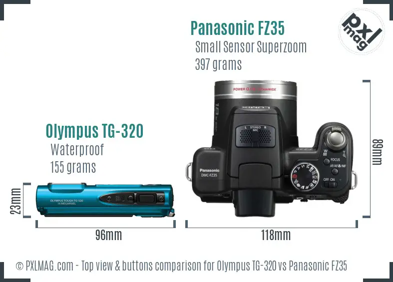 Olympus TG-320 vs Panasonic FZ35 top view buttons comparison