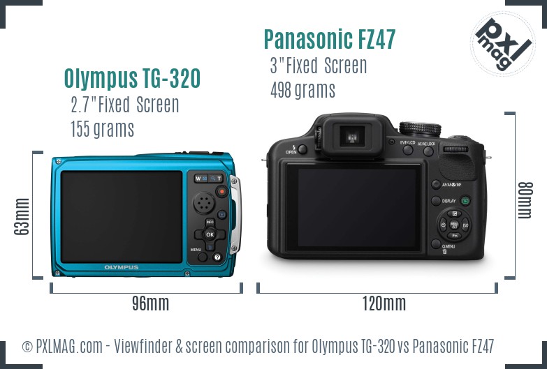 Olympus TG-320 vs Panasonic FZ47 Screen and Viewfinder comparison
