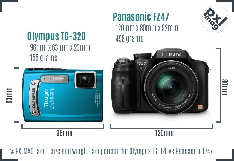 Olympus TG-320 vs Panasonic FZ47 size comparison
