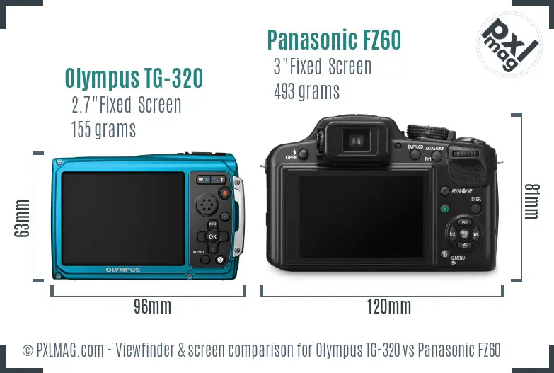 Olympus TG-320 vs Panasonic FZ60 Screen and Viewfinder comparison