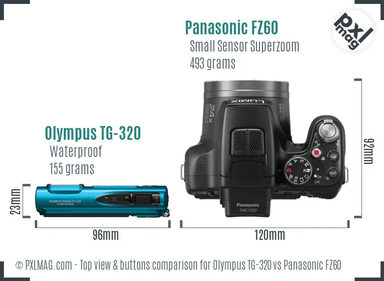 Olympus TG-320 vs Panasonic FZ60 top view buttons comparison