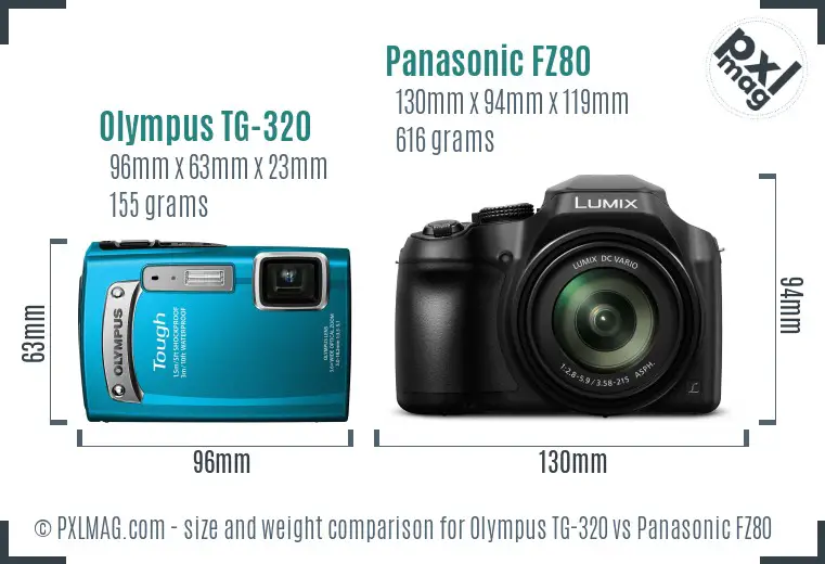 Olympus TG-320 vs Panasonic FZ80 size comparison