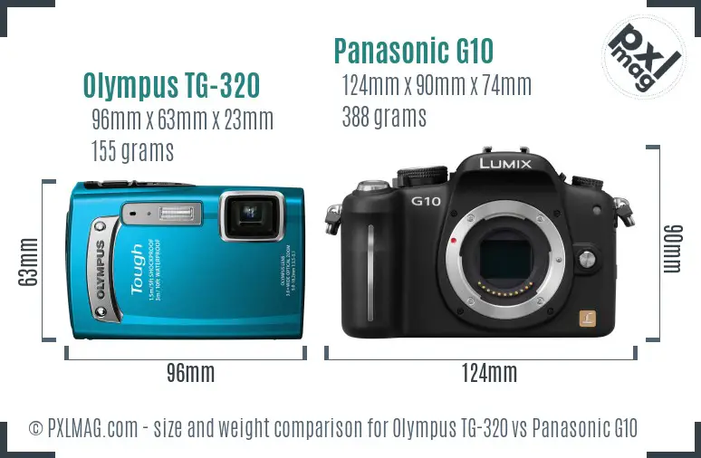 Olympus TG-320 vs Panasonic G10 size comparison