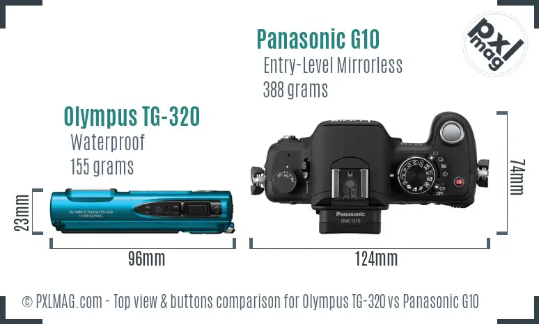 Olympus TG-320 vs Panasonic G10 top view buttons comparison