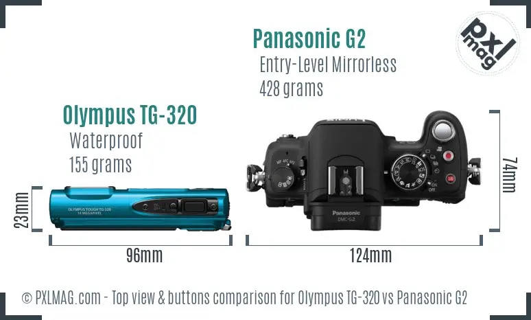 Olympus TG-320 vs Panasonic G2 top view buttons comparison