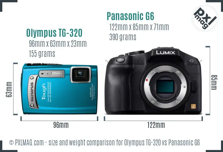 Olympus TG-320 vs Panasonic G6 size comparison Olympus TG-320 vs Panasonic G6 size comparison