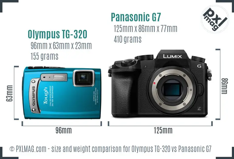 Olympus TG-320 vs Panasonic G7 size comparison