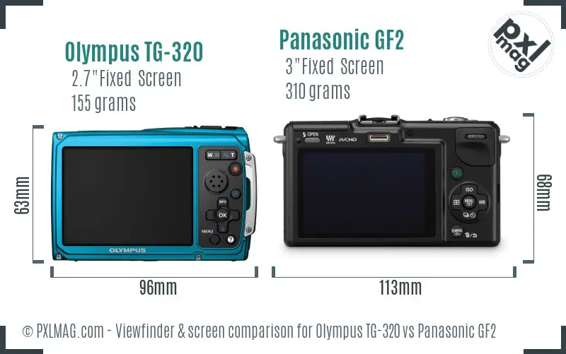 Olympus TG-320 vs Panasonic GF2 Screen and Viewfinder comparison