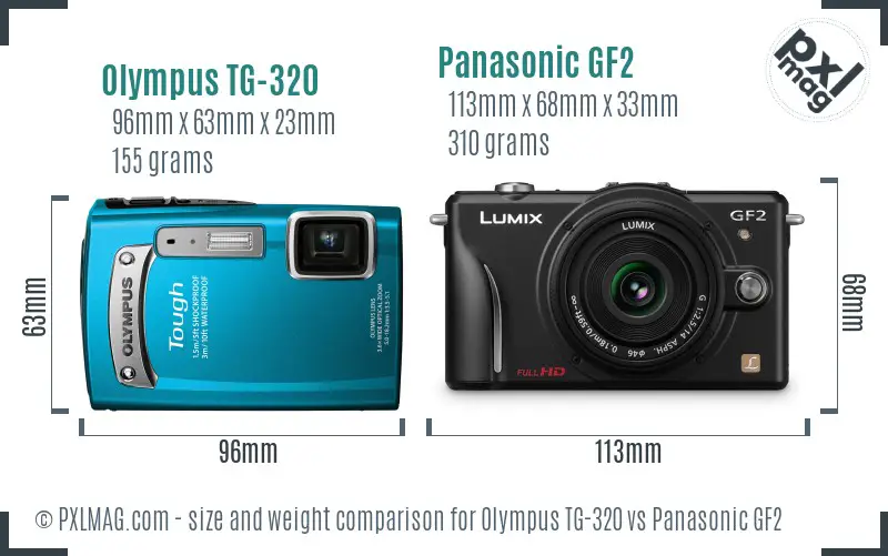 Olympus TG-320 vs Panasonic GF2 size comparison Olympus TG-320 vs Panasonic GF2 size comparison