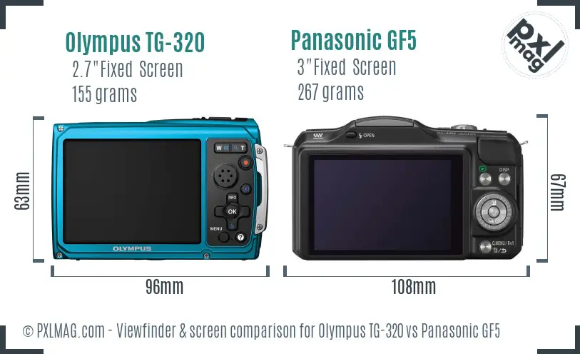 Olympus TG-320 vs Panasonic GF5 Screen and Viewfinder comparison