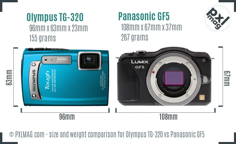Olympus TG-320 vs Panasonic GF5 size comparison