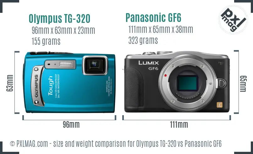 Olympus TG-320 vs Panasonic GF6 size comparison