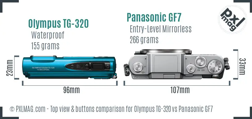 Olympus TG-320 vs Panasonic GF7 top view buttons comparison