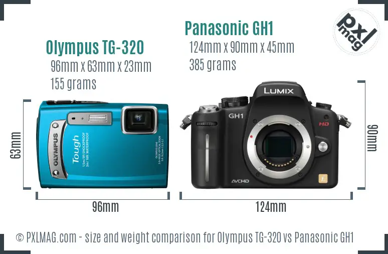 Olympus TG-320 vs Panasonic GH1 size comparison