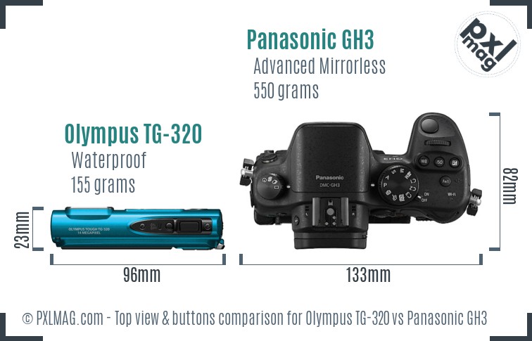 Olympus TG-320 vs Panasonic GH3 top view buttons comparison