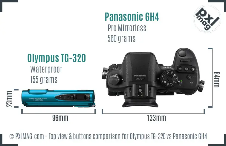 Olympus TG-320 vs Panasonic GH4 top view buttons comparison