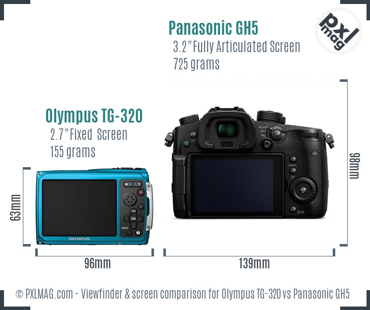 Olympus TG-320 vs Panasonic GH5 Screen and Viewfinder comparison