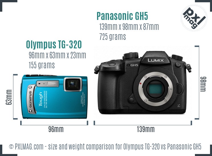 Olympus TG-320 vs Panasonic GH5 size comparison Olympus TG-320 vs Panasonic GH5 size comparison