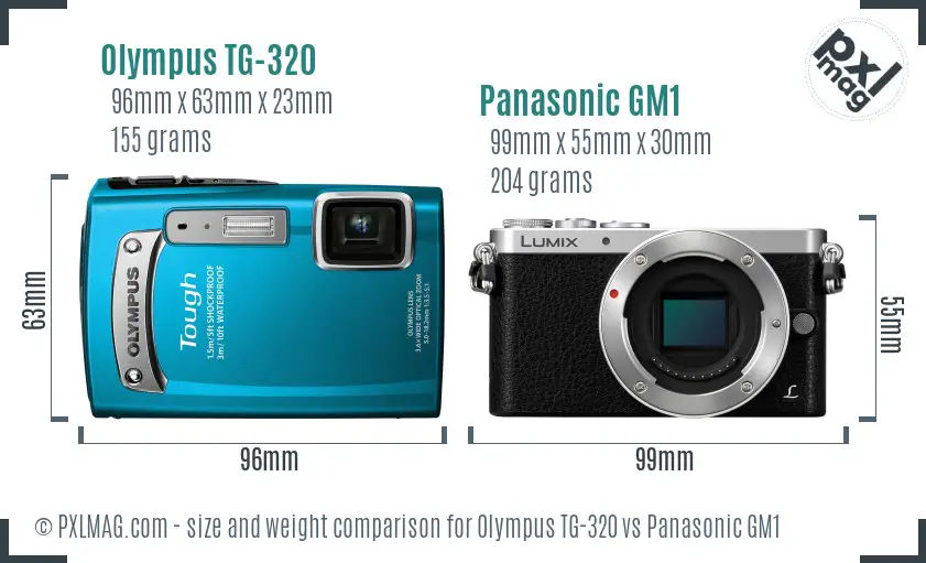 Olympus TG-320 vs Panasonic GM1 size comparison