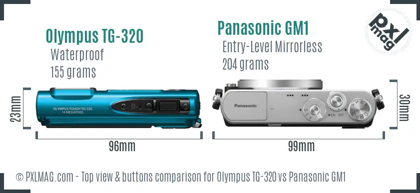 Olympus TG-320 vs Panasonic GM1 top view buttons comparison