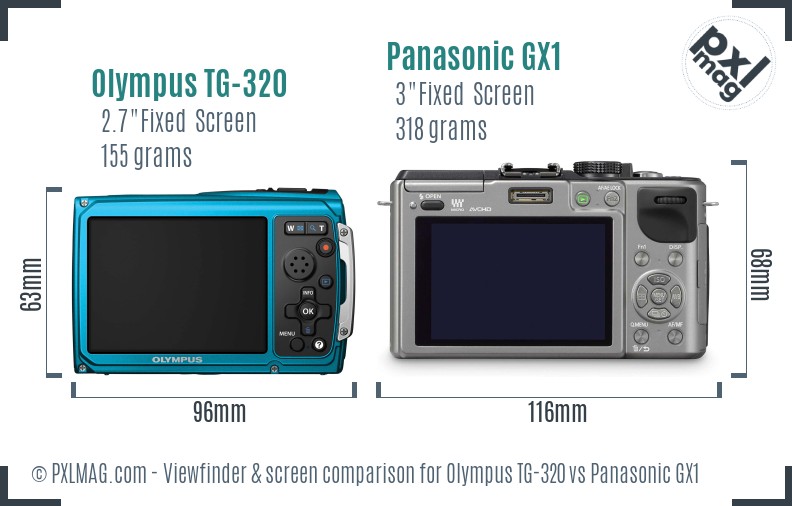 Olympus TG-320 vs Panasonic GX1 Screen and Viewfinder comparison