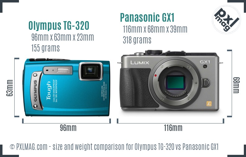 Olympus TG-320 vs Panasonic GX1 size comparison