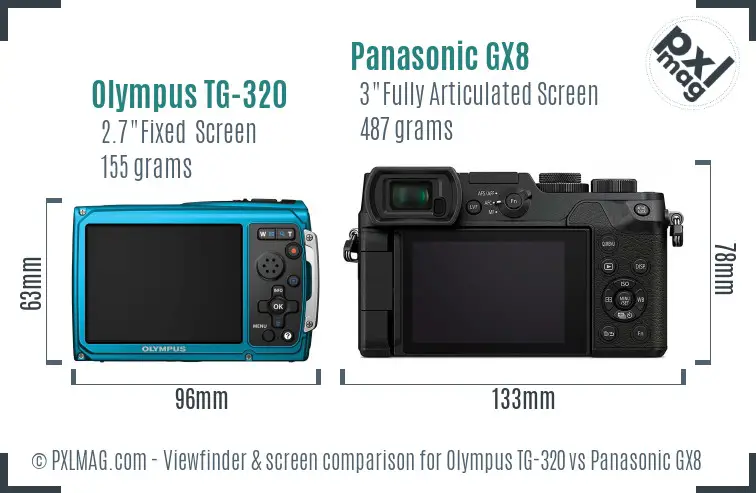 Olympus TG-320 vs Panasonic GX8 Screen and Viewfinder comparison