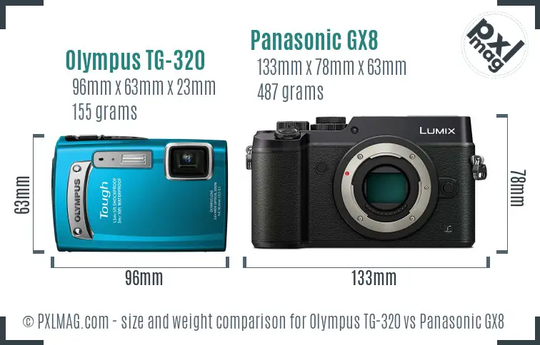 Olympus TG-320 vs Panasonic GX8 size comparison