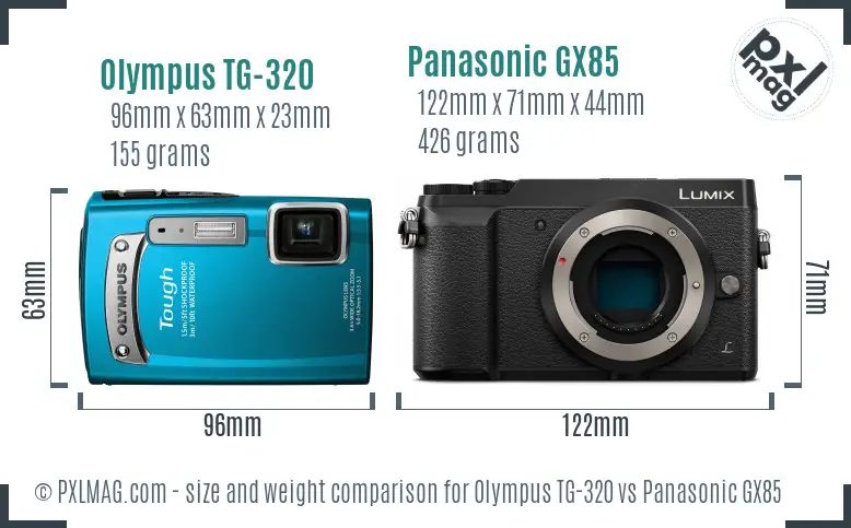 Olympus TG-320 vs Panasonic GX85 size comparison Olympus TG-320 vs Panasonic GX85 size comparison