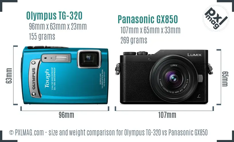 Olympus TG-320 vs Panasonic GX850 size comparison Olympus TG-320 vs Panasonic GX850 size comparison