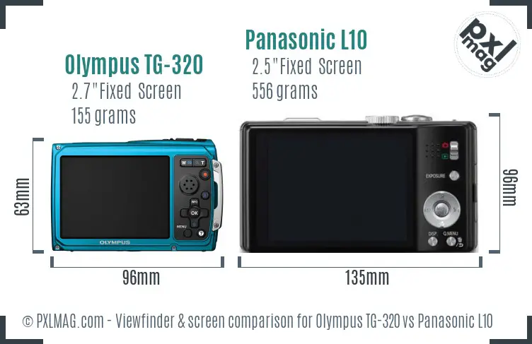 Olympus TG-320 vs Panasonic L10 Screen and Viewfinder comparison