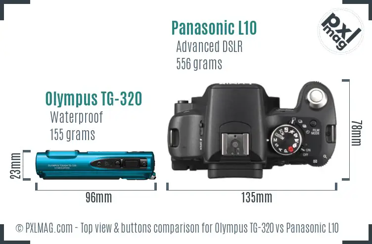 Olympus TG-320 vs Panasonic L10 top view buttons comparison