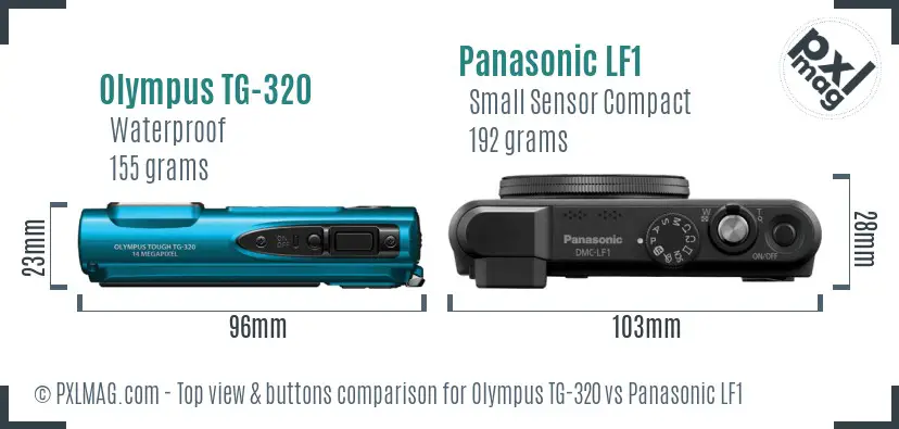 Olympus TG-320 vs Panasonic LF1 top view buttons comparison