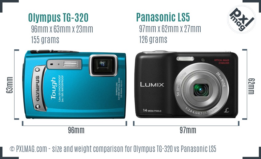 Olympus TG-320 vs Panasonic LS5 size comparison