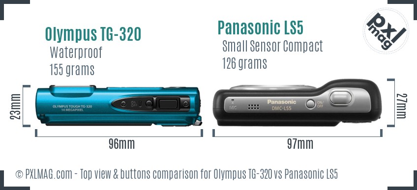 Olympus TG-320 vs Panasonic LS5 top view buttons comparison