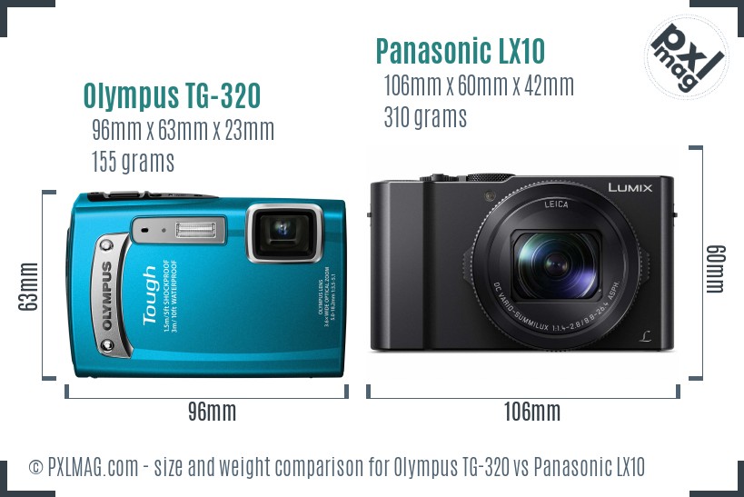 Olympus TG-320 vs Panasonic LX10 size comparison