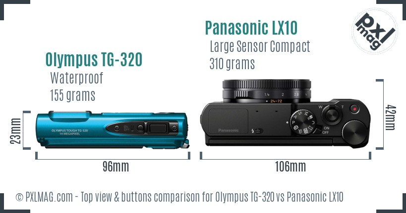 Olympus TG-320 vs Panasonic LX10 top view buttons comparison