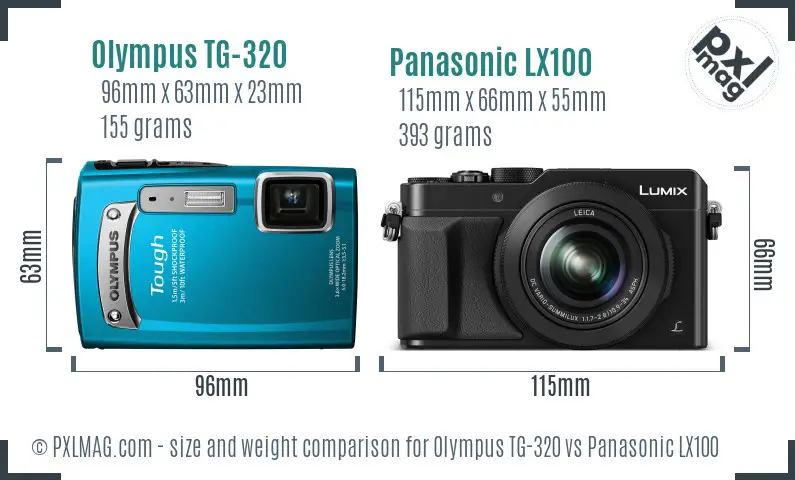 Olympus TG-320 vs Panasonic LX100 size comparison