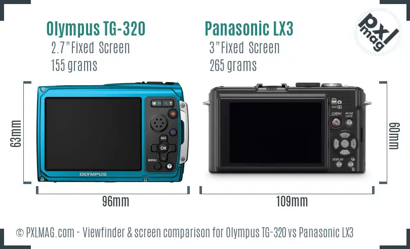 Olympus TG-320 vs Panasonic LX3 Screen and Viewfinder comparison