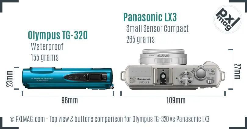 Olympus TG-320 vs Panasonic LX3 top view buttons comparison