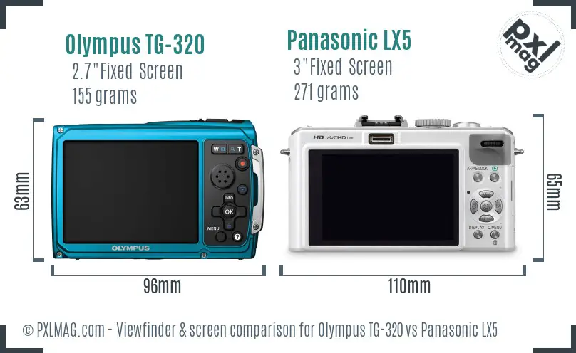 Olympus TG-320 vs Panasonic LX5 Screen and Viewfinder comparison