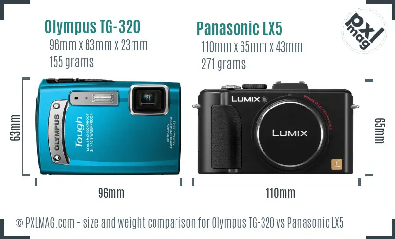 Olympus TG-320 vs Panasonic LX5 size comparison