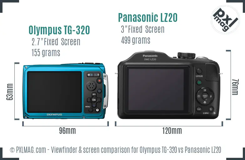 Olympus TG-320 vs Panasonic LZ20 Screen and Viewfinder comparison