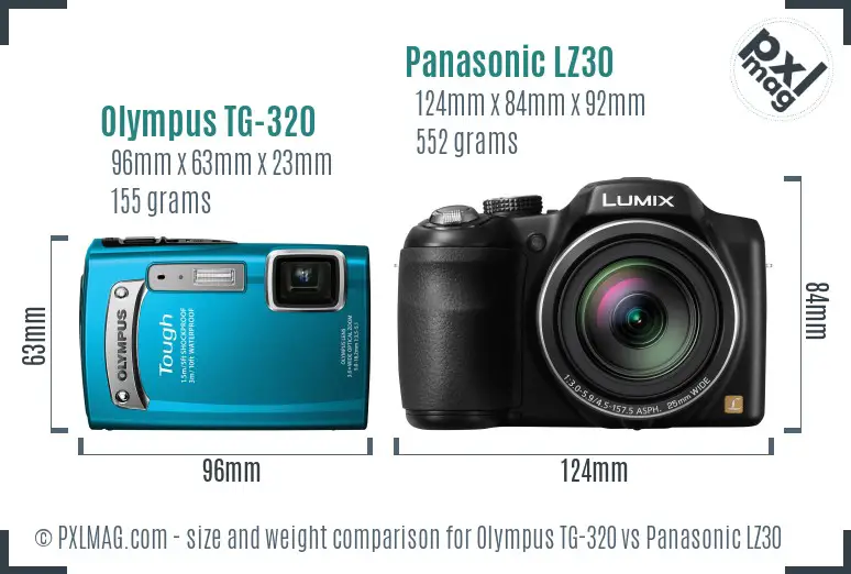 Olympus TG-320 vs Panasonic LZ30 size comparison