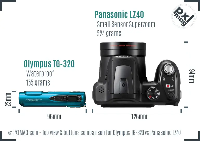 Olympus TG-320 vs Panasonic LZ40 top view buttons comparison