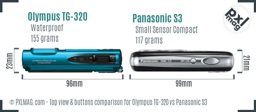 Olympus TG-320 vs Panasonic S3 top view buttons comparison