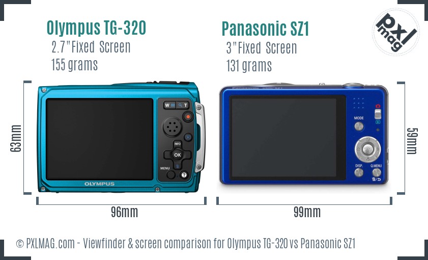 Olympus TG-320 vs Panasonic SZ1 Screen and Viewfinder comparison