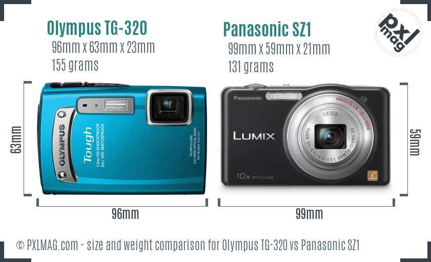 Olympus TG-320 vs Panasonic SZ1 size comparison