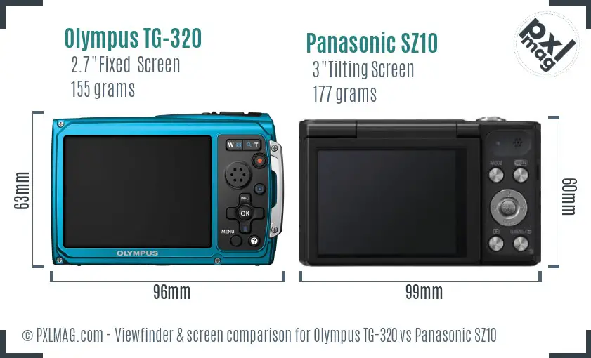 Olympus TG-320 vs Panasonic SZ10 Screen and Viewfinder comparison