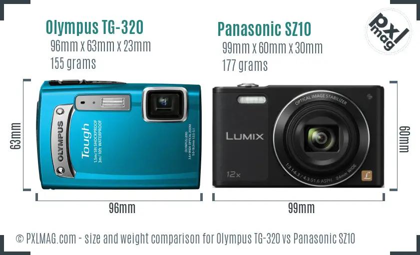 Olympus TG-320 vs Panasonic SZ10 size comparison